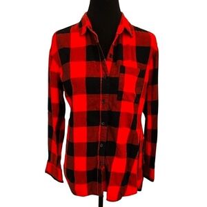 Old Navy‎ Women's "Boyfriend" Red and Black Plaid  Button-Up Shirt Small
